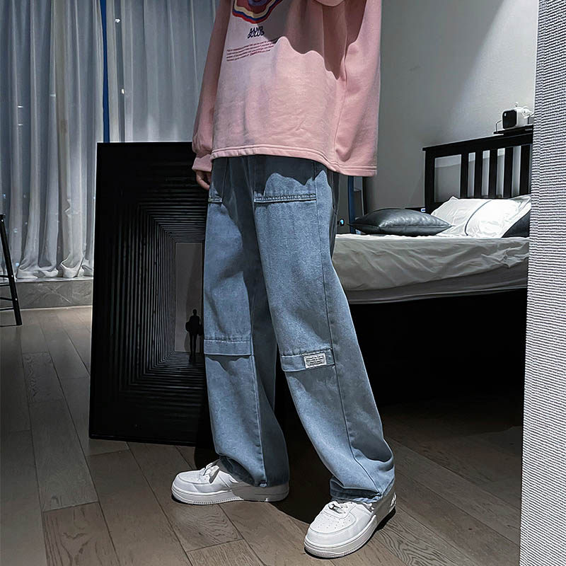 Spring and autumn straight-leg jeans for men, loose fashion brand ins, Japanese retro high street style, Hong Kong style, floor-hugging, sagging Harem pants Application Scenario